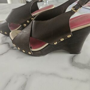 Lilly Pulitzer Dark Brown Wedges with Gold Accents